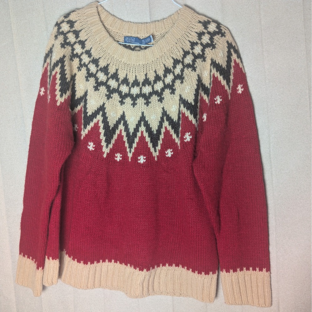Polo Ralph Lauren Fair Isle Women's Sweater Red  XXL Crewneck Nordic Alpaca Blnd
